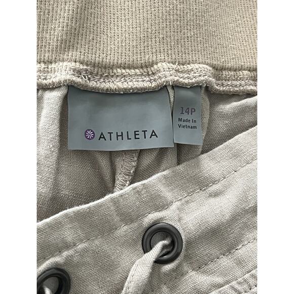 Athleta Linen Pants •14 P• Straight Wide Leg Beige Pull On Lower Rise Beach Tan - Picture 9 of 10